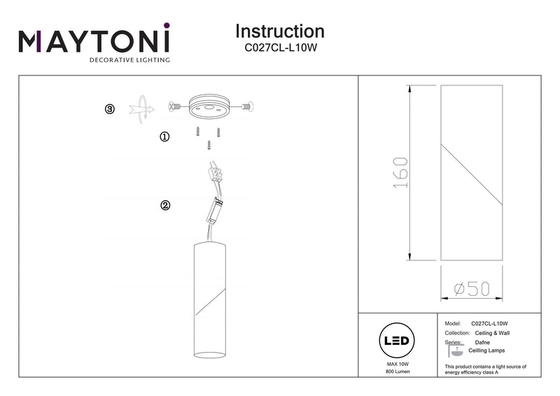 Maytoni Dafne 1L ceiling spotlight, black LED D 5cm