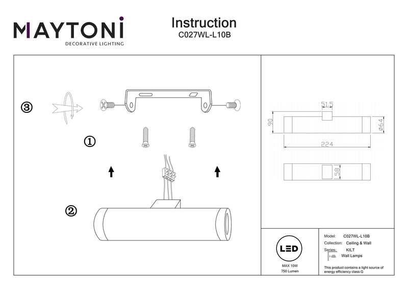 Maytoni KILT 1L washer sconce wall lamp LED H 22.4cm