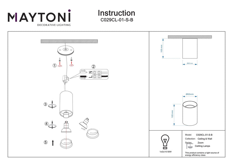 Maytoni Zoom 1L ceiling spotlight GU10 D 6.5cm