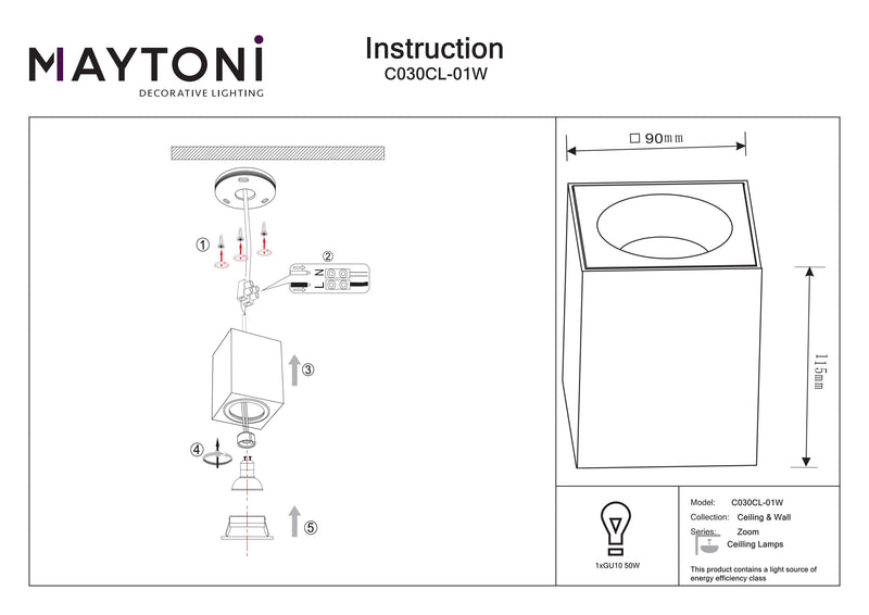 Maytoni Zoom 1L ceiling spotlight, black GU10 H 11.5cm