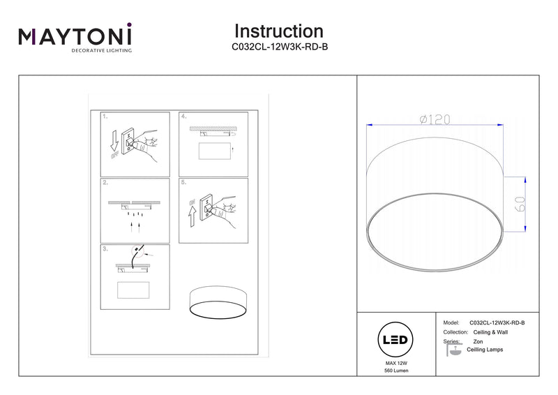 Maytoni Zon 1L forsænket loftslampe LED D 12cm