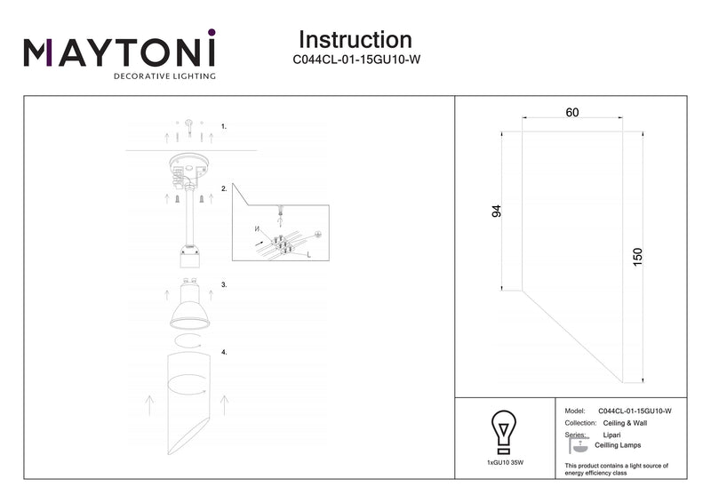 Maytoni Lipari 1L ceiling spotlight, black GU10 D 6cm