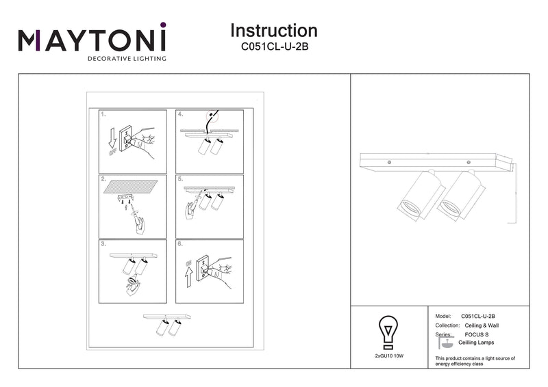 Maytoni FOCUS S 2L ceiling spotlight GU10 H 12cm