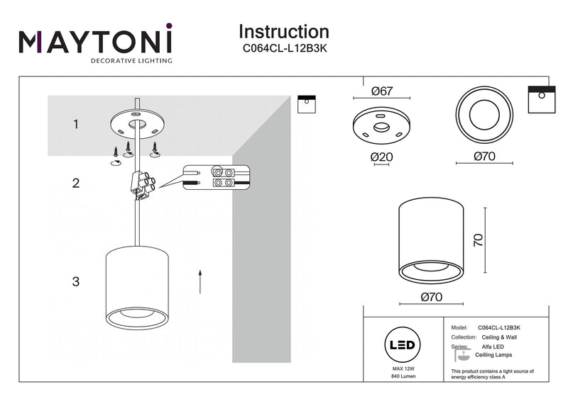 Faretto da soffitto Maytoni Alfa LED 1L LED D 7cm