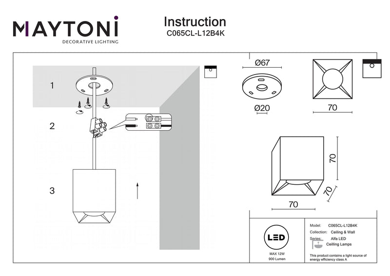 Maytoni Alfa LED 1L ceiling spotlight, black LED H 7cm