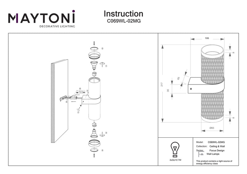 Maytoni Focus Design 2L accent wall lamp, black GU10 D 6cm