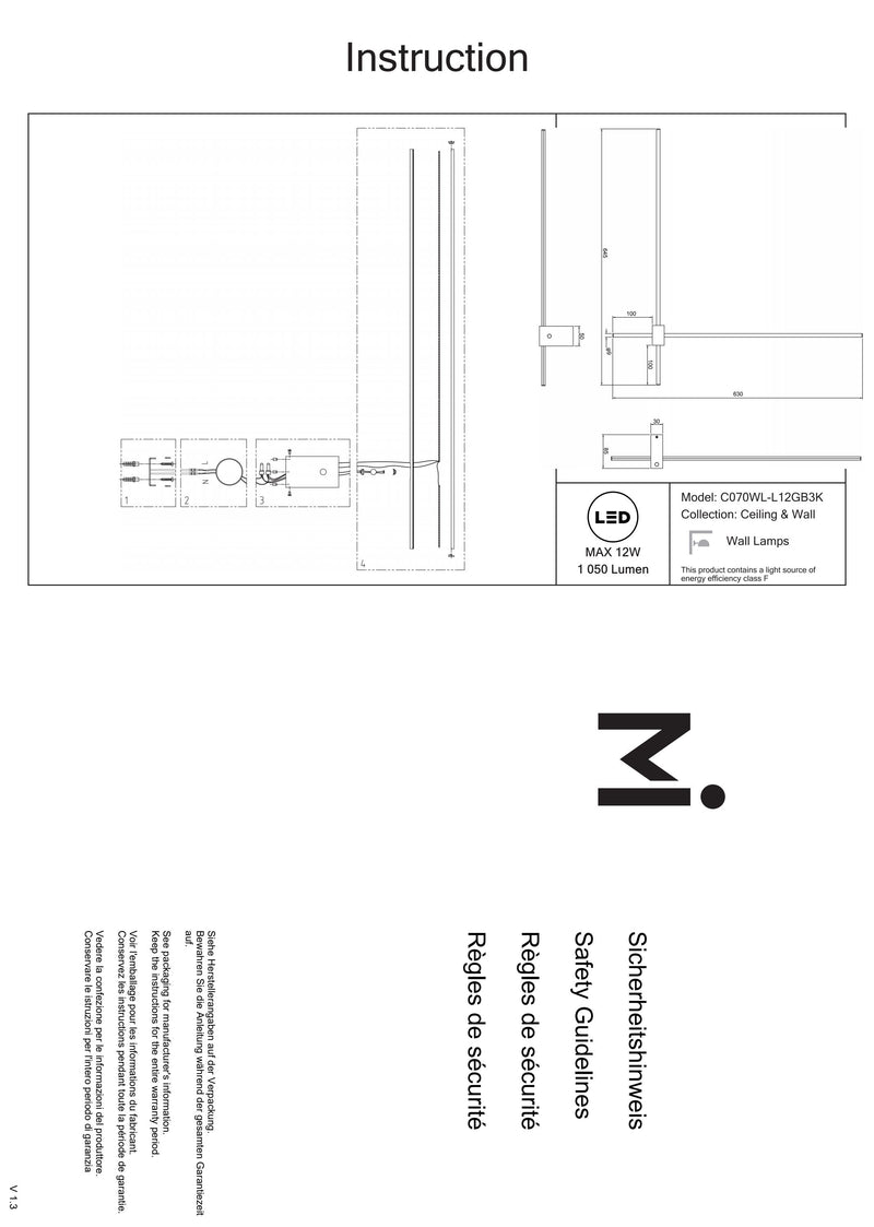 Lampada da parete Maytoni Pars 1L, LED nero H 3cm