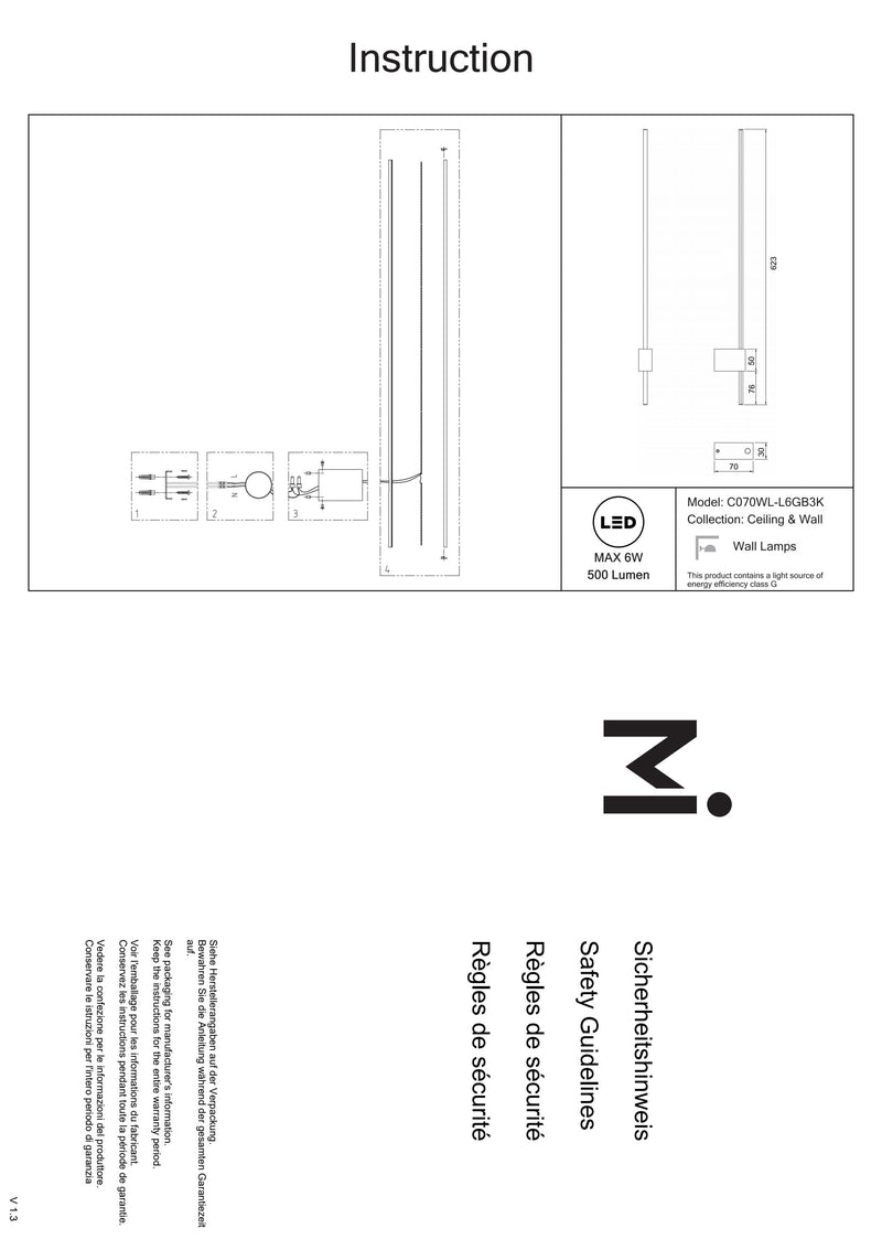 Applique murale Maytoni Pars 1L, noire LED H 3cm