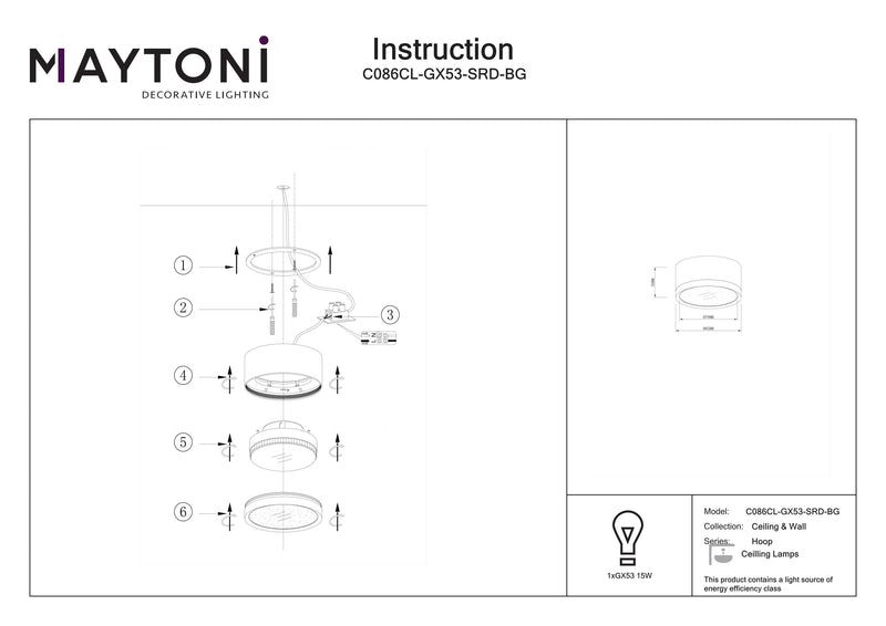 Maytoni Hoop 1L ceiling spotlight, black GX53 D 8.5cm