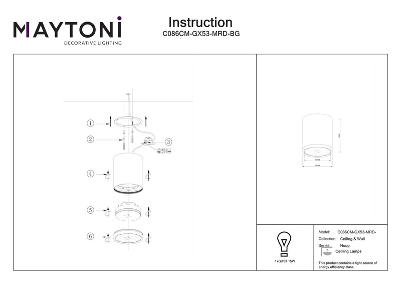 Maytoni Hoop 1L ceiling spotlight, black GX53 D 8.5cm