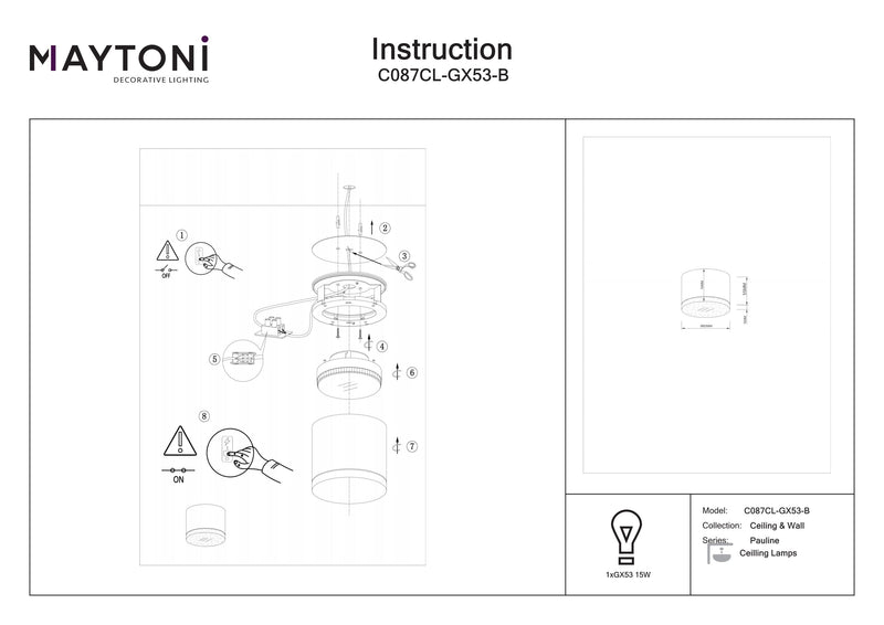 Maytoni Pauline 1L ceiling spotlight, GX53 D 8.2cm