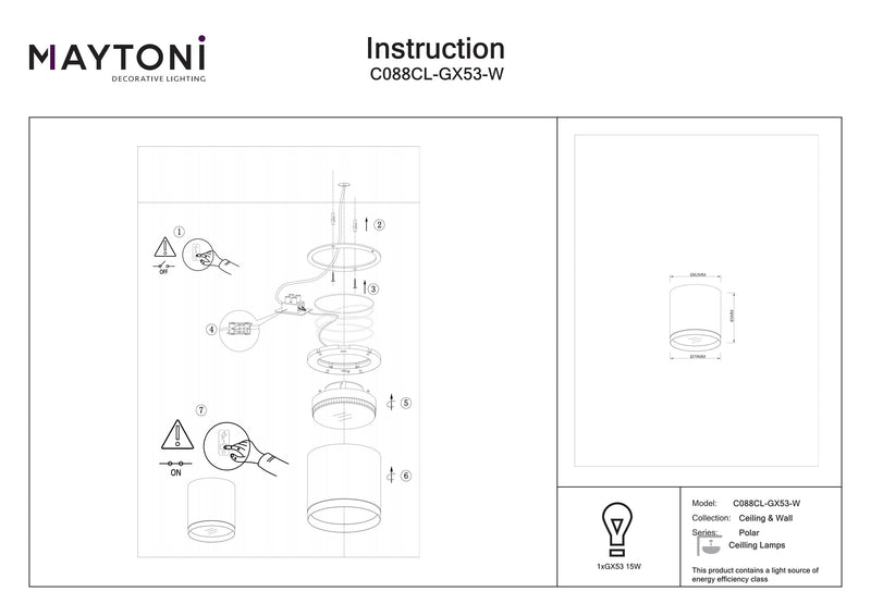 Maytoni Polar 1L ceiling spotlight, black GX53 D 8.2cm