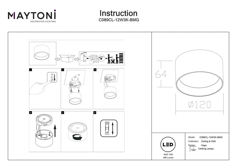 Maytoni Vega 1L plafondspot, LED D 12cm