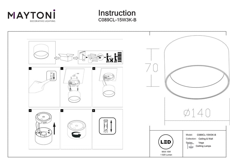 Maytoni Foco de techo Vega 1L, LED D 14cm