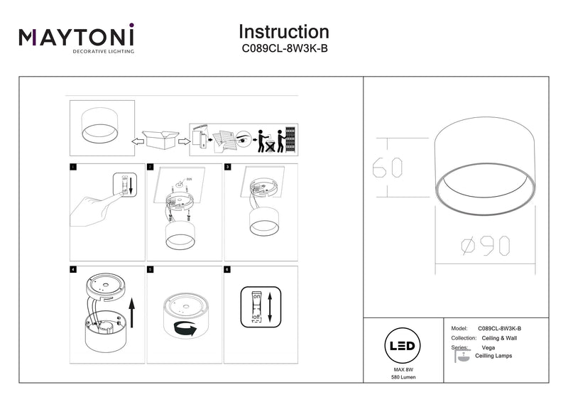 Maytoni Vega 1L ceiling spotlight, LED D 9cm