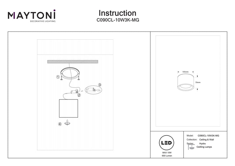 Maytoni Hydra 1L ceiling spotlight, black LED D 10.5cm