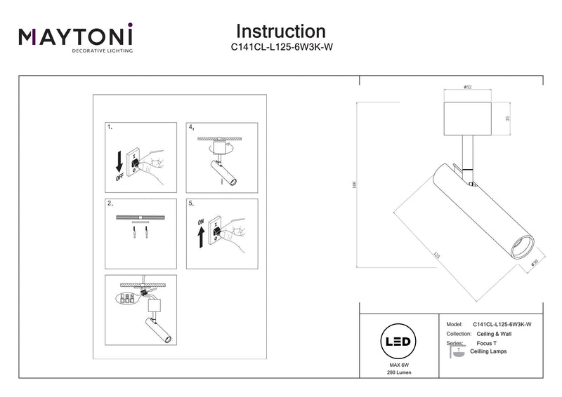 Maytoni Focus T 1L ceiling spotlight, black LED D 3cm