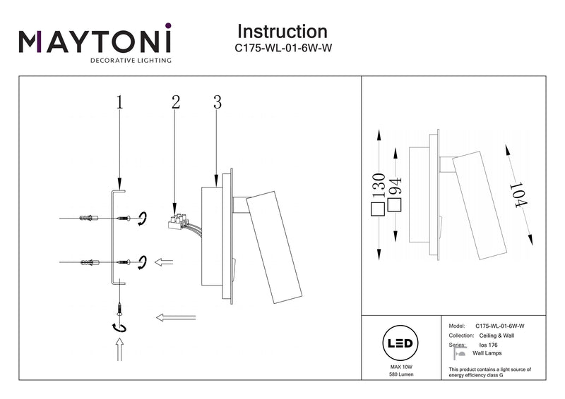 Maytoni Ios 176 1L accent wall lamp, black LED H 13cm