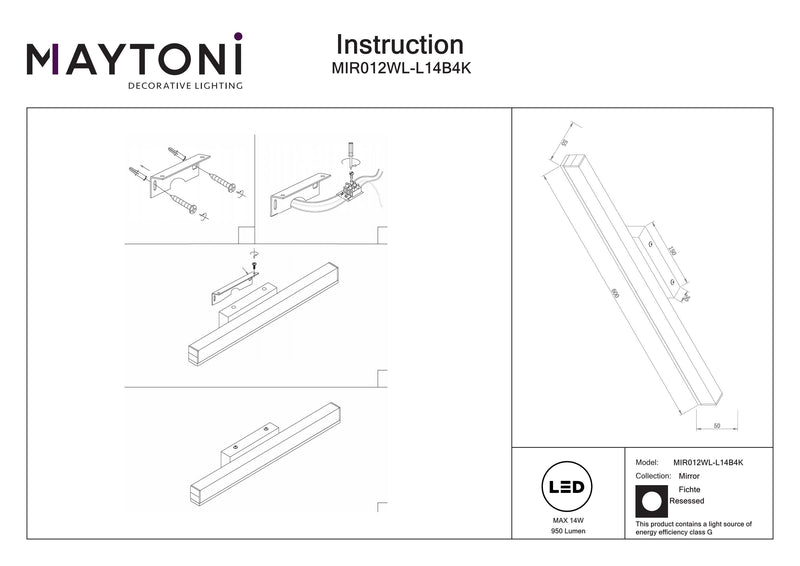 Maytoni Fichte 1L picture wall lamp, black LED H 5cm