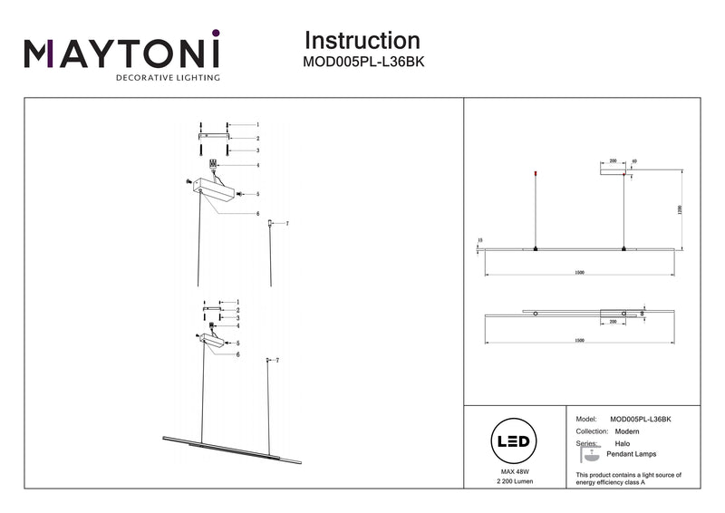 Maytoni Halo 2L track lighting lamp, LED H 120cm