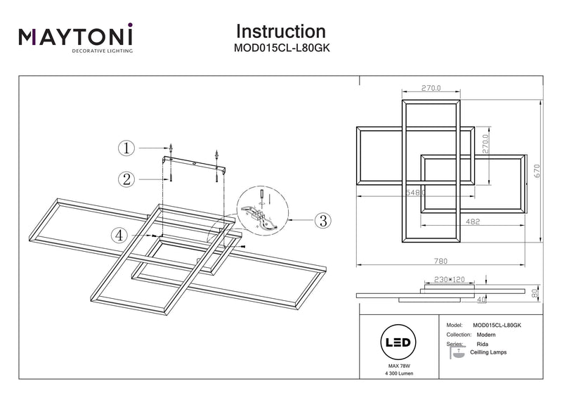 Maytoni Rida 3L ceiling lamp, LED H 8cm