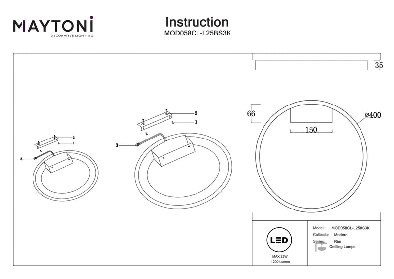 Maytoni Rim 1L kattovalaisin, messinki LED D 40cm