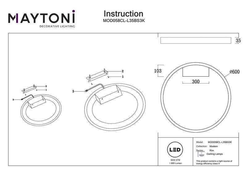 Maytoni Rim 2L ​​kattovalaisin, messinki LED D 60cm