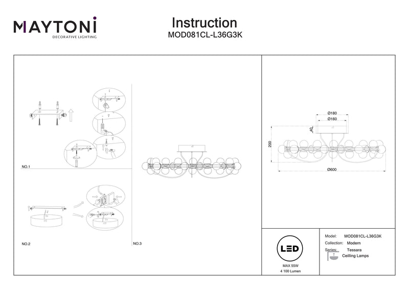 Maytoni Tessara lámpara de techo 1L, LED dorado D 60cm