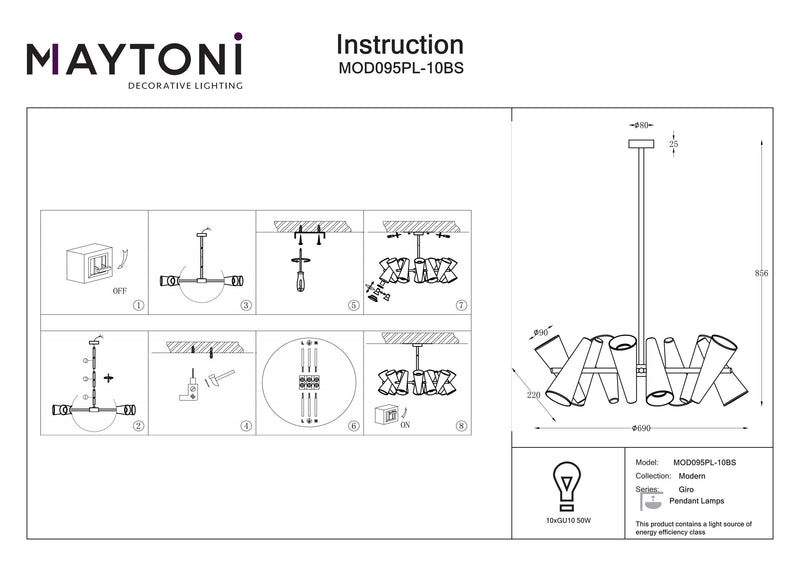 Lampadario Maytoni Giro 10L, ottone GU10 D 69cm