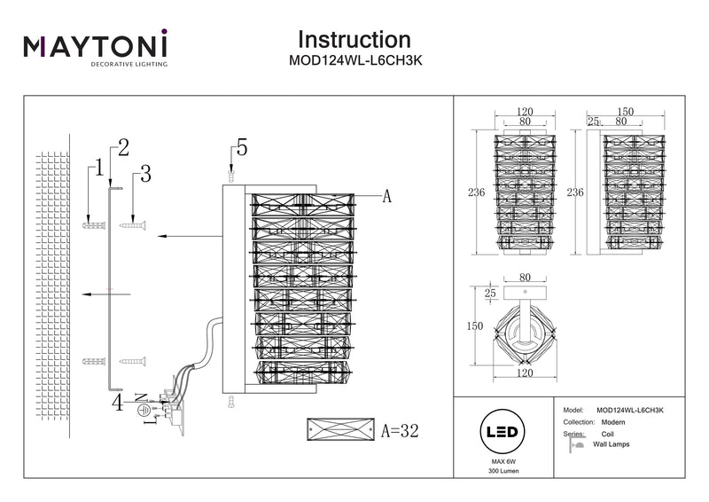 Maytoni Coil 1L wasmachine schanslamp, chroom LED H 23,5 cm