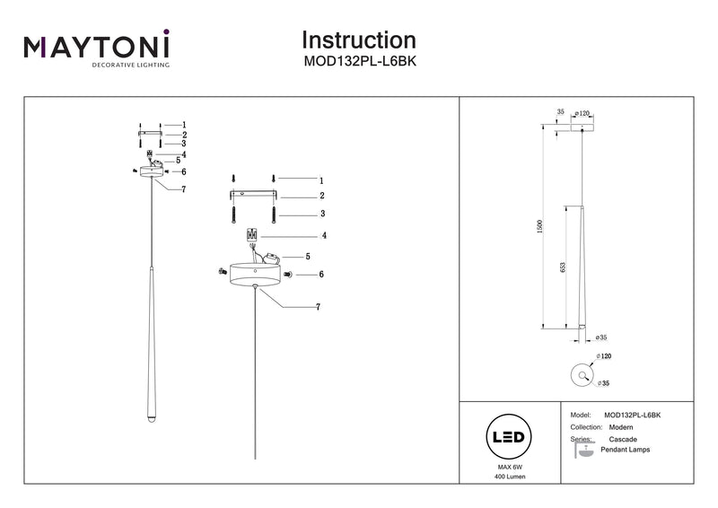 Maytoni Cascade 1L plafondpendelspot, LED D 3,5 cm