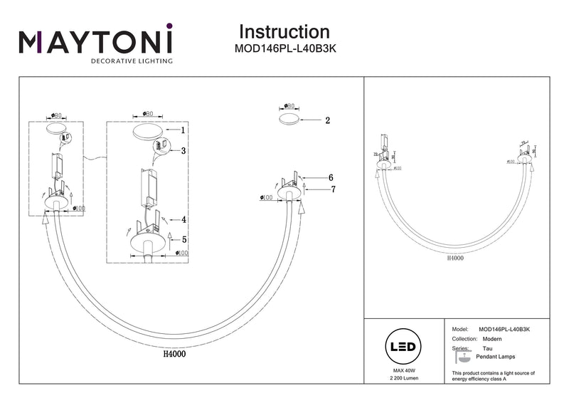 Maytoni Tau 1L track lighting lamp, black LED