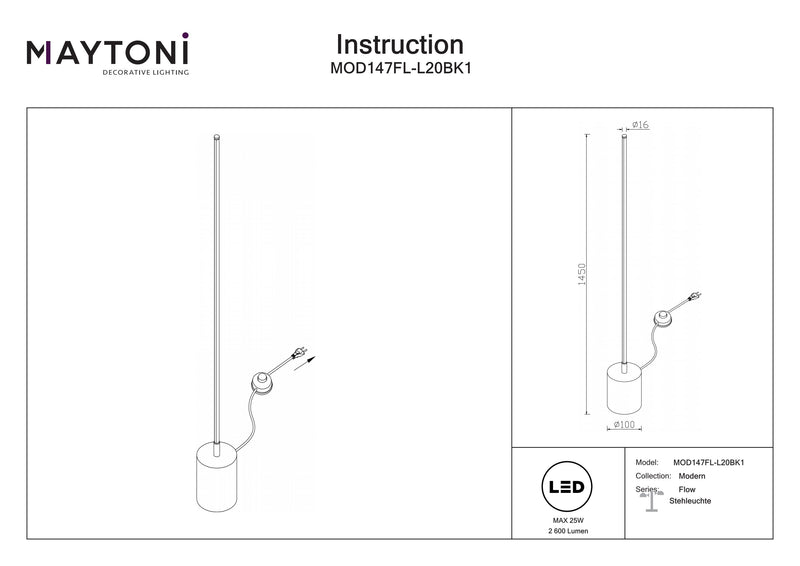 Maytoni Flow 1L floor lamp, LED D 1.6cm