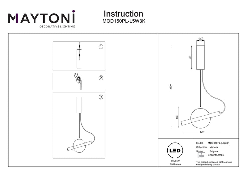 Maytoni Enigma 1L pendant lamp, LED D 30cm