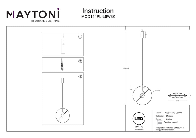 Maytoni Reflex 2L pendel, hvid LED D 45cm