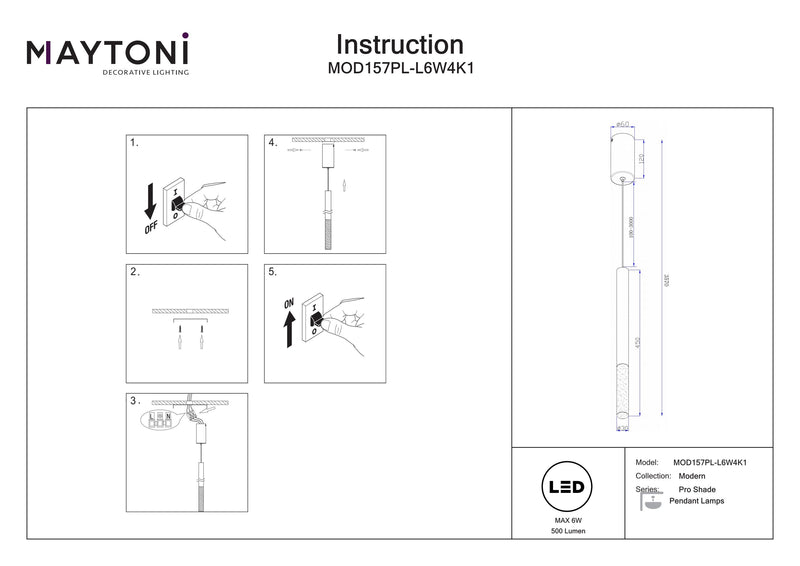 Maytoni Foco colgante de techo Pro Shade 1L, LED D 3cm