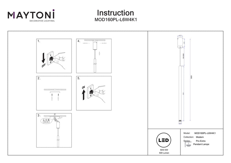 Maytoni Pro Extra 1L pendant lamp, LED D 3cm