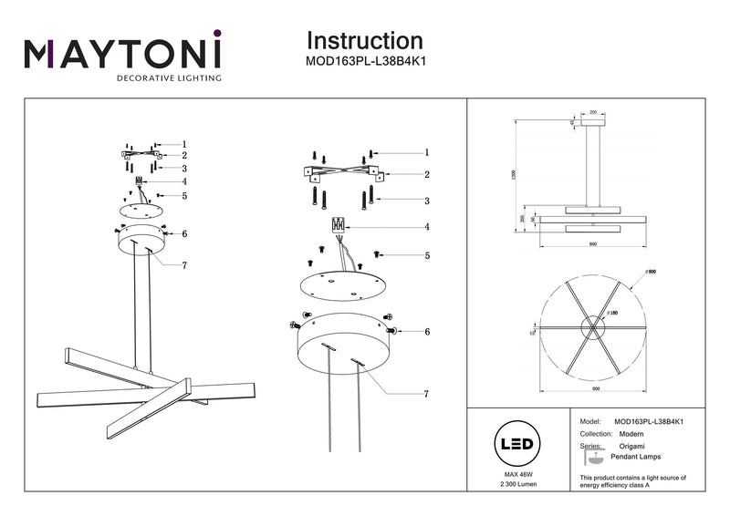 Maytoni Origami 3L pendant lamp, black LED H 18.7cm