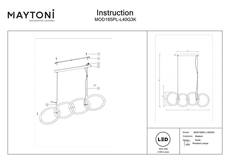 Maytoni Node 4L linear suspension ceiling lamp, black LED H 120cm