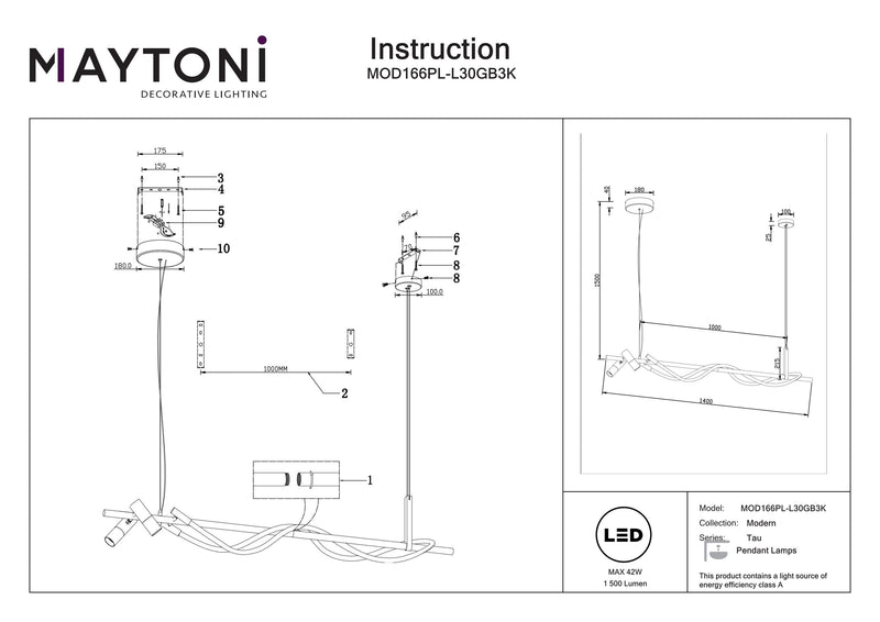 Maytoni Tau 1L track lighting lamp, gold LED