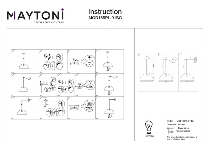 Maytoni Basic colors 1L pendant lamp, black E27 D 35cm