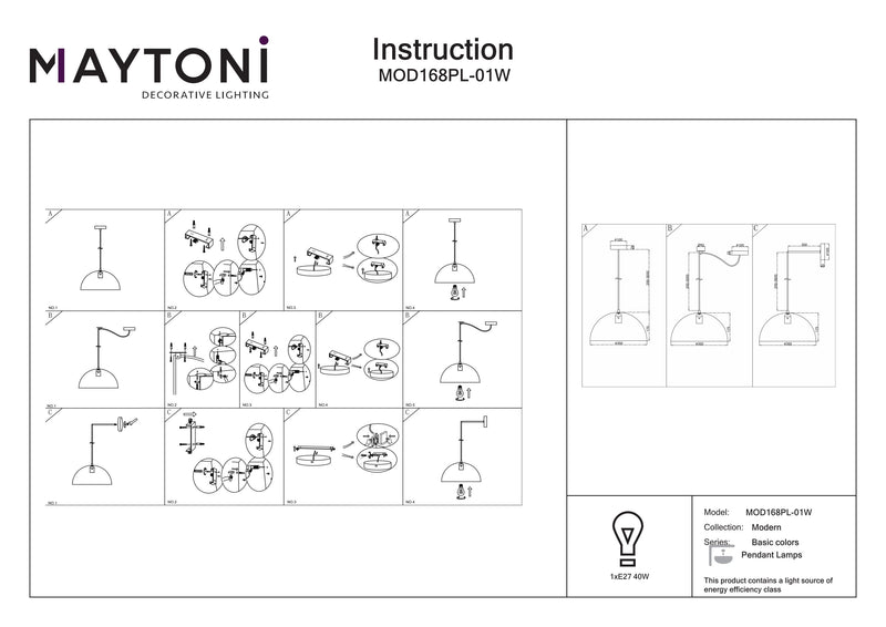 Maytoni Basic colors 1L pendant lamp, E27 D 35cm