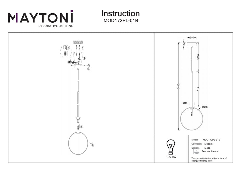 Maytoni Mood 1L pendel, G4 D 20cm