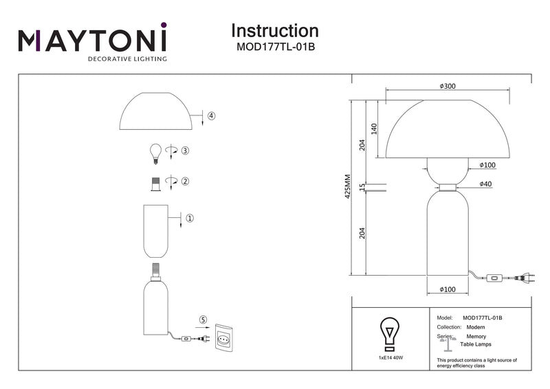 Maytoni Memory 1L table lamp, black E14 D 30cm