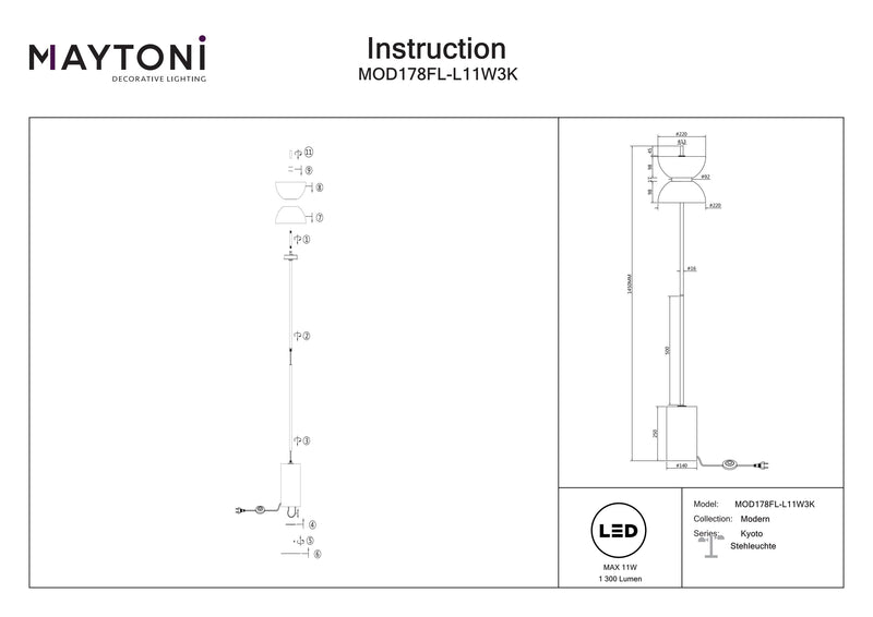 Maytoni Kyoto 1L lattiavalaisin, LED D 22cm