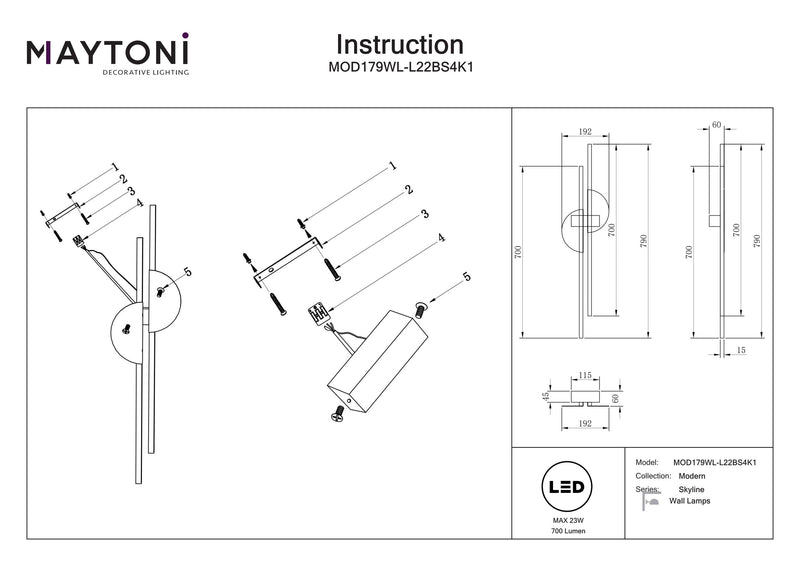 Lámpara de pared Maytoni Skyline 1L, LED Al. 79cm