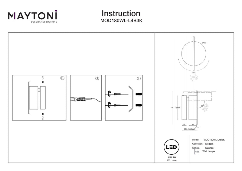 Maytoni Nuance 1L accent wall lamp, LED D 10cm