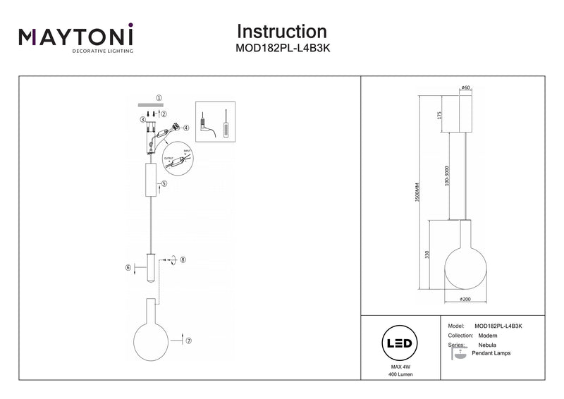 Maytoni Nebula 1L hanglamp, LED D 20cm