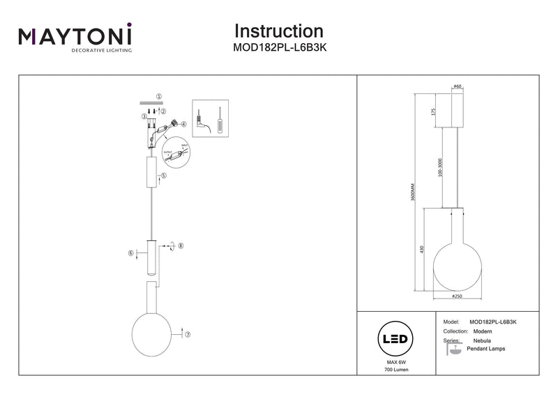 Suspension Maytoni Nebula 1L, LED D 25cm