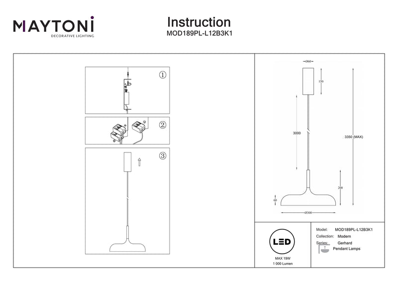 Lampada a sospensione Maytoni Gerhard 1L, LED D 30cm